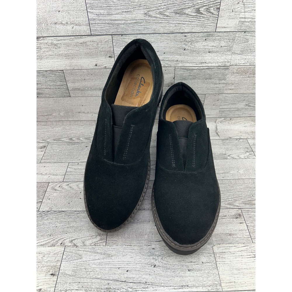 Clarks Collection Black Suede Slip On‎ Loafers Comfort Shoes Womens Size 9M